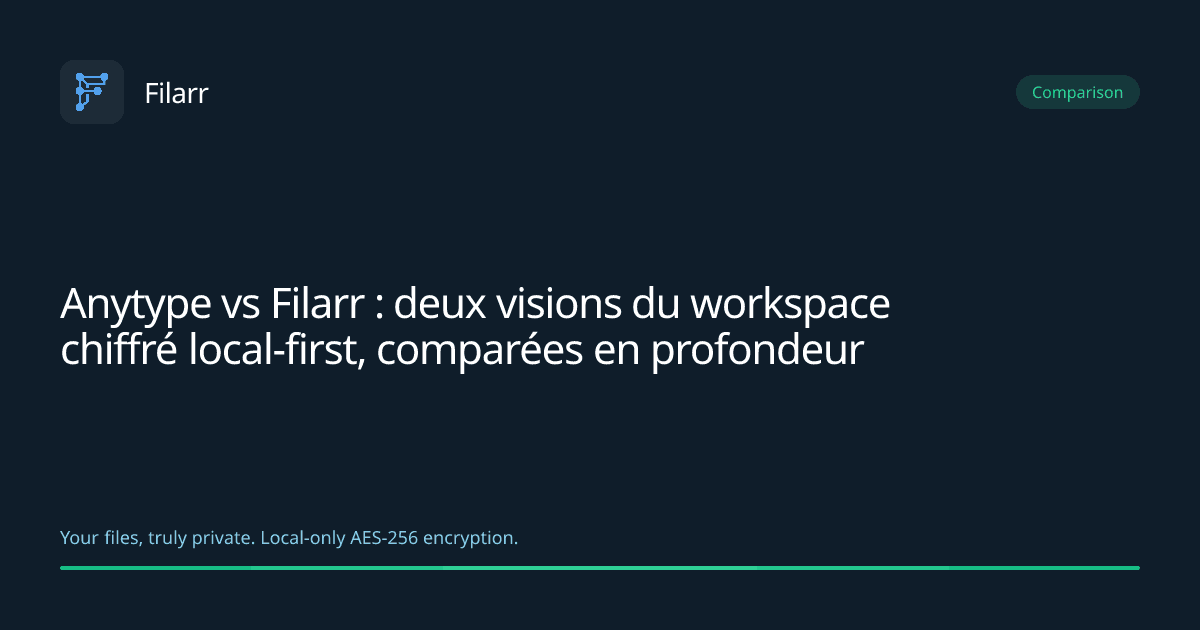 Anytype vs Filarr : deux visions du workspace chiffré local-first, comparées en profondeur