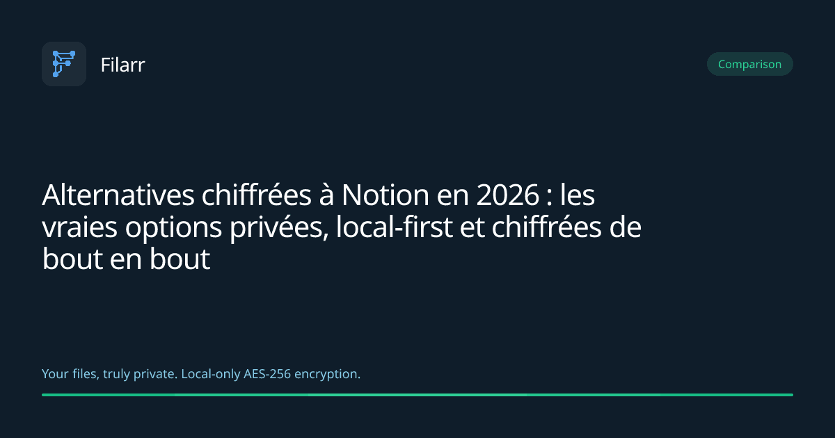 Alternatives chiffrées à Notion en 2026 : les vraies options privées, local-first et chiffrées de bout en bout