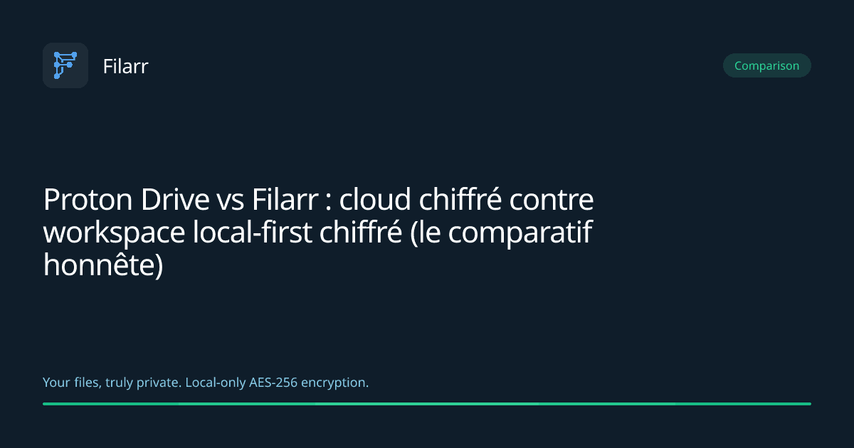 Proton Drive vs Filarr : cloud chiffré contre workspace local-first chiffré (le comparatif honnête)