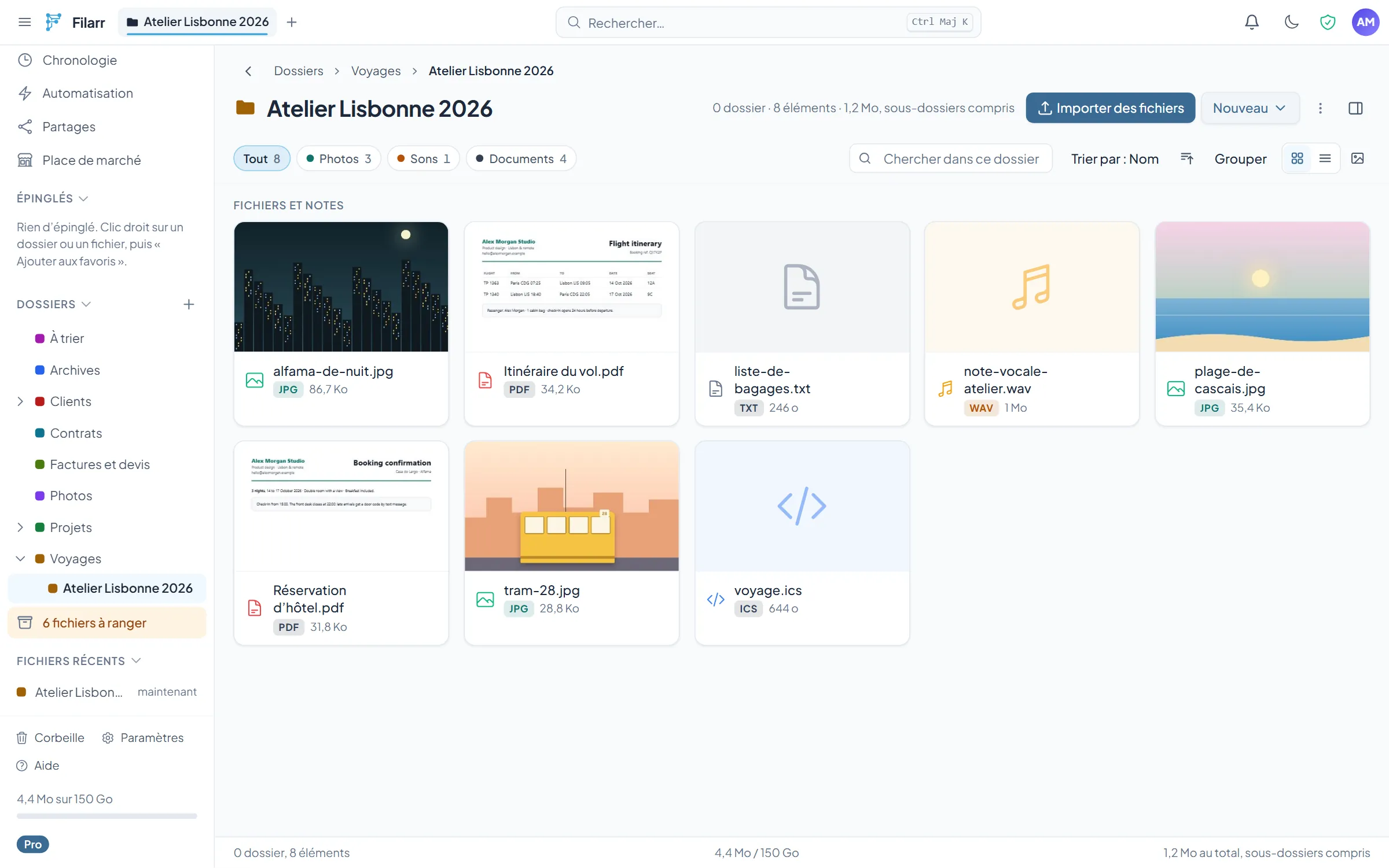 L’application web de Filarr : un dossier de fichiers déchiffrés dans le navigateur, avec leurs miniatures