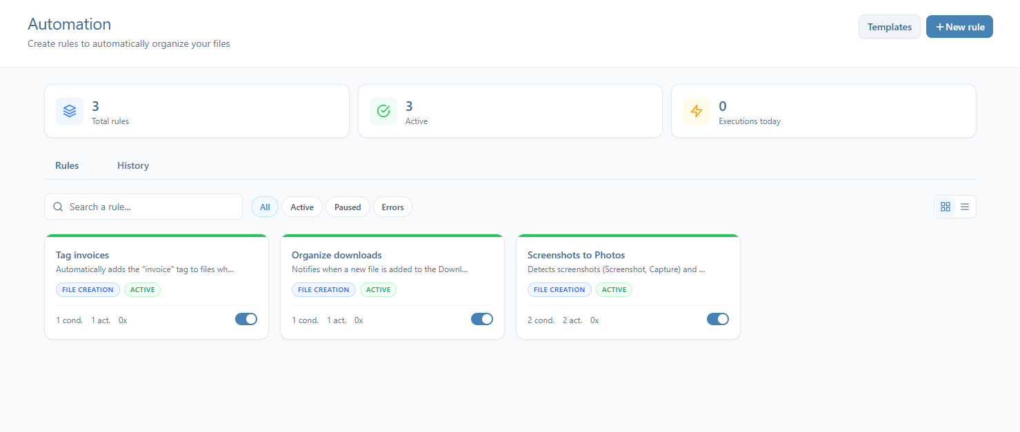 Automation rules — tag, organize, and sort files automatically