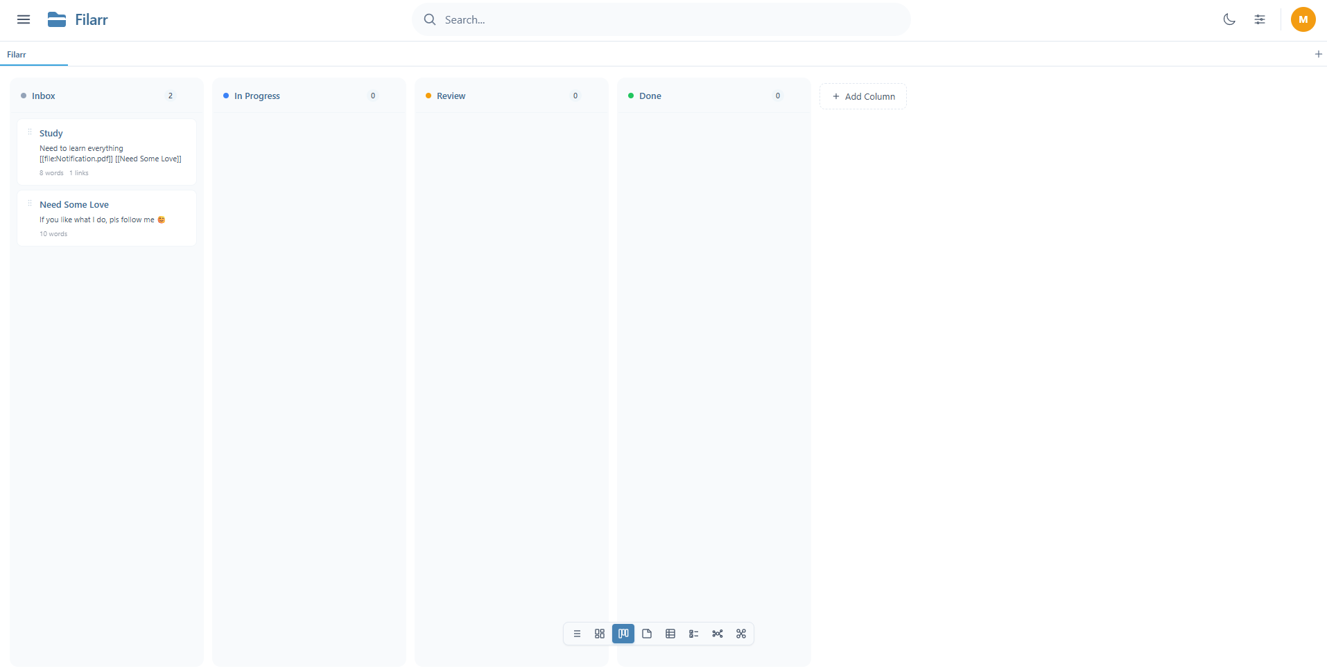 Kanban view with customizable columns
