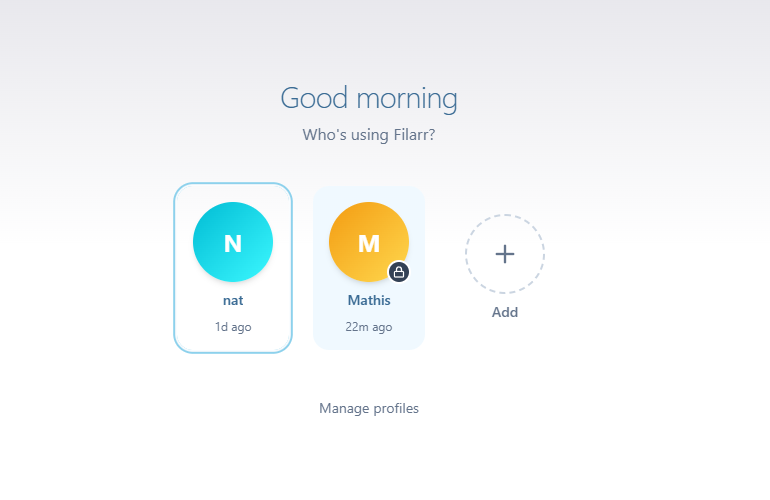 Profile selection screen — each profile has independent encryption
